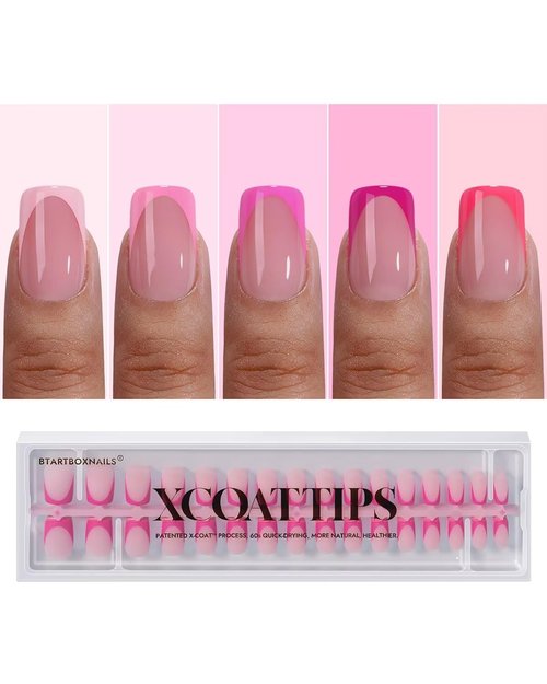 BTArtboxnails French Tip Press On Nails - Pink Short Square Valentines Press On Nails, Soft Gel Nail Tips, 160Pcs Soak Off Acrylic Fake Nail Extension in 16 Sizes