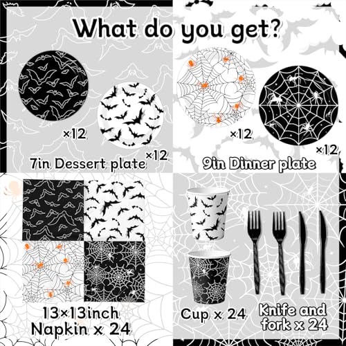 Halloween Party Tableware Set 144pcs Plates Cups Napkins Forks - Spooky Decorations