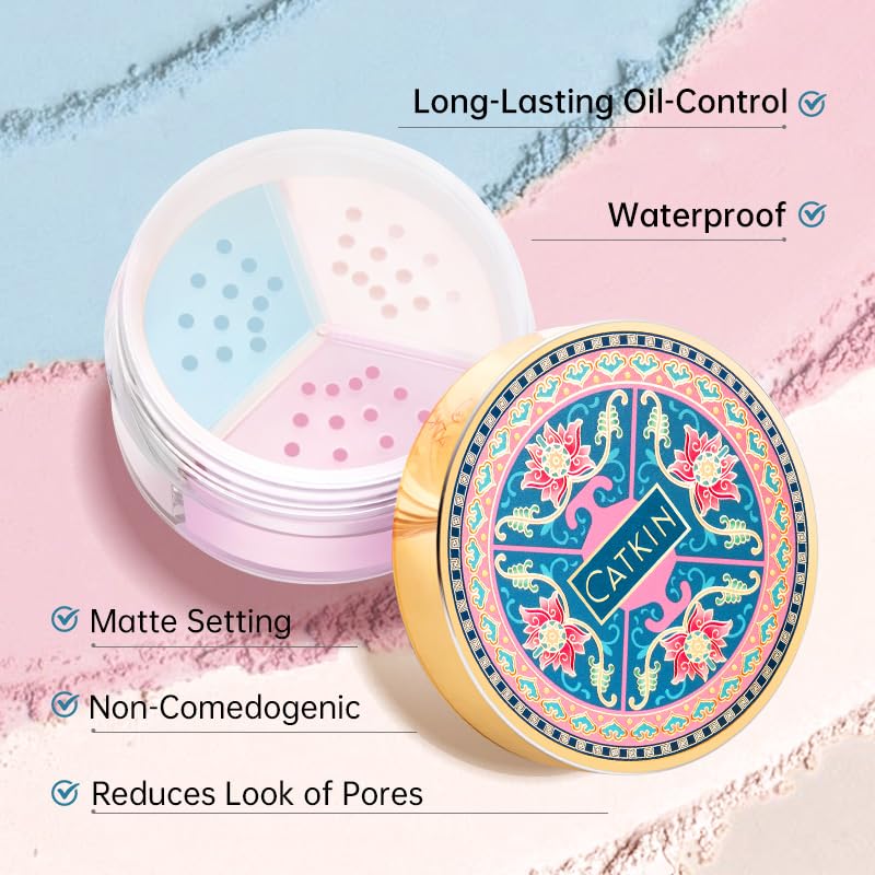 Catkin Loose Setting Powder - C04 Matte for Dry Skin, Translucent Pore-Refining Finishing Powder with Velour Puff
