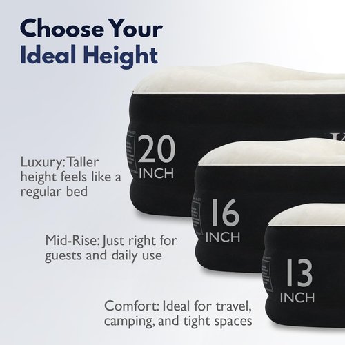 King Koil Queen Air Mattress - Luxury Pillow Top with Built-In Pump | Waterproof, 20" Height, Ideal for Home & Camping