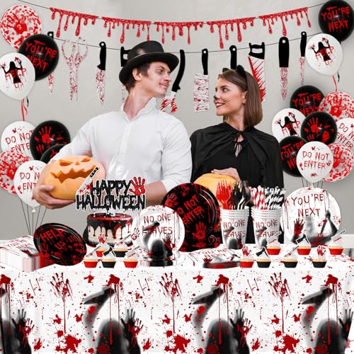 Halloween Party Supplies 142pcs Killer Dinnerware Set Bloody Plates Napkins Cups