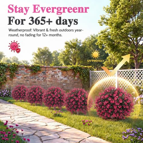 Artificial Topiary Trees Outdoor Faux Bushes Set of 2 - 22in Red Variation