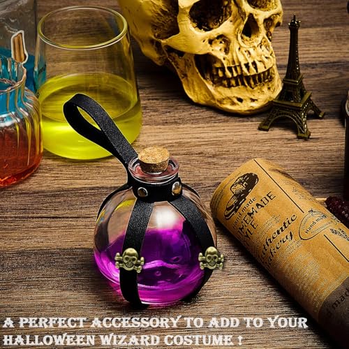Dark Magic Potion Bottle for Halloween Cosplay - 8.5oz Black Wizard Witch Costume Accessory with Cork Stopper & Leather Loop