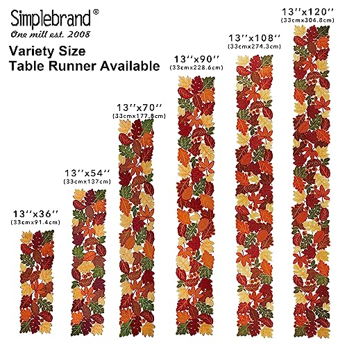 Fall Harvest Table Runner 54 Inch with Embroidered Maple Leaves - Coffee, 13" W