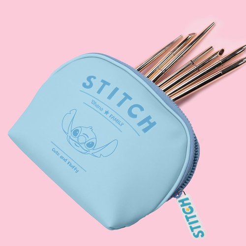 MINISO Stitch Shell Cosmetic Bag, Makeup Bag with Zipper, Travel Toiletry Bag for Women