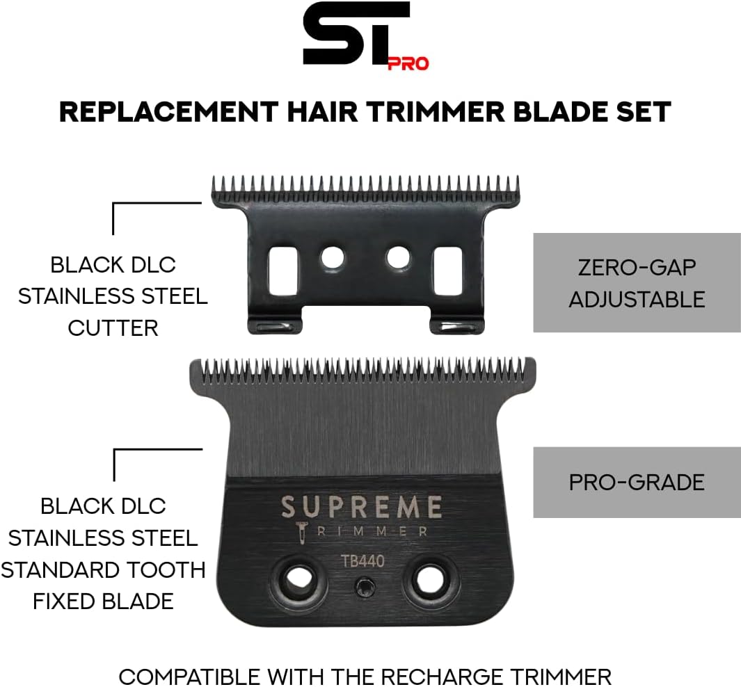 Supreme Trimmer T-Blade TB440 - 0 Gap Adjustable DLC Coated Stainless Steel Replacement Blade