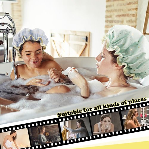 TCOTBE 4 Pieces Shower Caps for Women, Double layer shower cap, Elastic Reusable Bathing Hair Cap Environmental Protection Hair Bath Caps,PEVA Adult Bathing Cap Bath Hair Cover