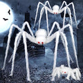 Large White Halloween Hairy Spider Prop - Scary Indoor Outdoor Decor Set of 3