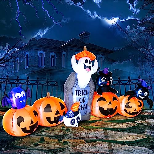 Halloween Inflatable Decorations with LED Lights, Pumpkins, Ghost, Bat & Tombstone Yard Decor