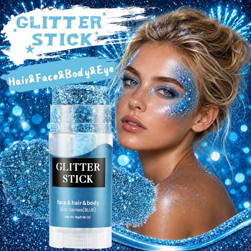 Body and Face Glitter Stick - Blue, Easy-Apply, Skin-Friendly for Makeup & Rave Looks