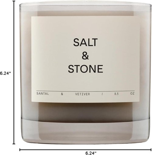 Salt & Stone Scented Candle - Hand-Poured Coconut & Soy Blend Wax | Aromatic Santal & Vetiver | 8.5 oz, 50 Hour Burn Time