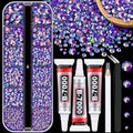 Flatback Rhinestone Set with Jewelry Glue for Crafts and DIY Projects - Dark Purple AB