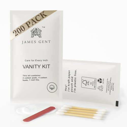 Pack of 200 Cotton Pad Cotton Swab and Nail File Kit Kraft Paper Individually Wrapped Hotel Vanity Kit Hotel Supplies and Toiletries Bulk
