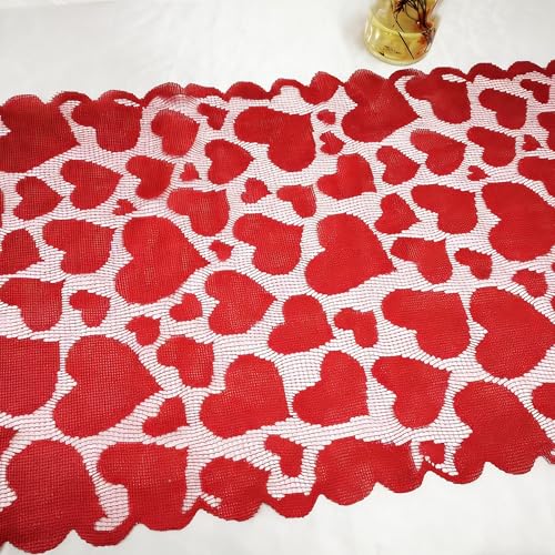 Red Lace Valentine Table Runner 14x72 Inch for Thanksgiving & Holiday Decor