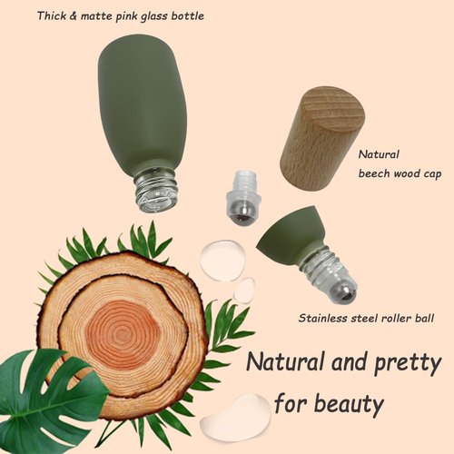 BEECO GIF2U 6Pcs 12ml/0.4 oz Glass Roll On Bottle with Bamboo Lid for Essential Oils,Empty Refillable Roller Bottles for Perfume Sample with Stainless Steel Roller Ball,Travel Containers