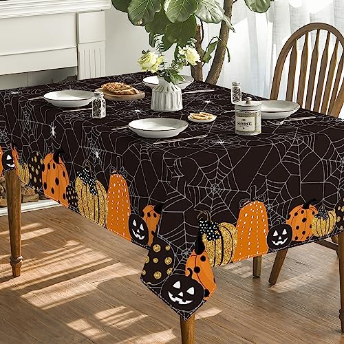 Halloween Cobweb Tablecloth 60 x 120 Inch Rectangular Black - Spooky Home Decor