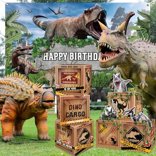 Dinosaur Party Decorations Set with Backdrop Banner and Table Centerpieces