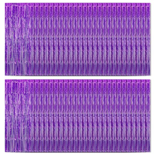 Purple Foil Fringe Curtains 50 Pack - 3.2ft x 8.2ft Tinsel Backdrop for Parties - Purple
