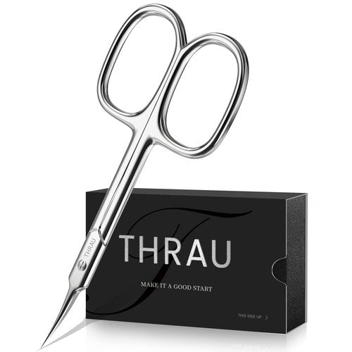 THRAU Cuticle Scissors Extra Fine for Manicure and Pedicure, Curved Blade Nail Scissors, Precise Pointed Tip Grooming Kit for Eyebrow, Eyelash, Trim Nail and Dry Skin, Small Scissors