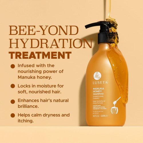 Luseta Manuka Honey Shampoo - Moisturizing Formula for Dry, Damaged Hair | 16.9oz Hydrating & Frizz-Repairing