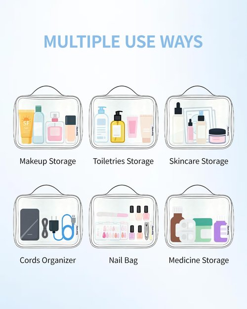 Narwey TSA Approved Clear Toiletry Bag for Travel, Waterproof PVC Clear Makeup Bags, Portable Compact Cosmetic Bag Make Up Organizer, Airport Airline Quart Size Compliant Bag (Mint Green Checkerboard)