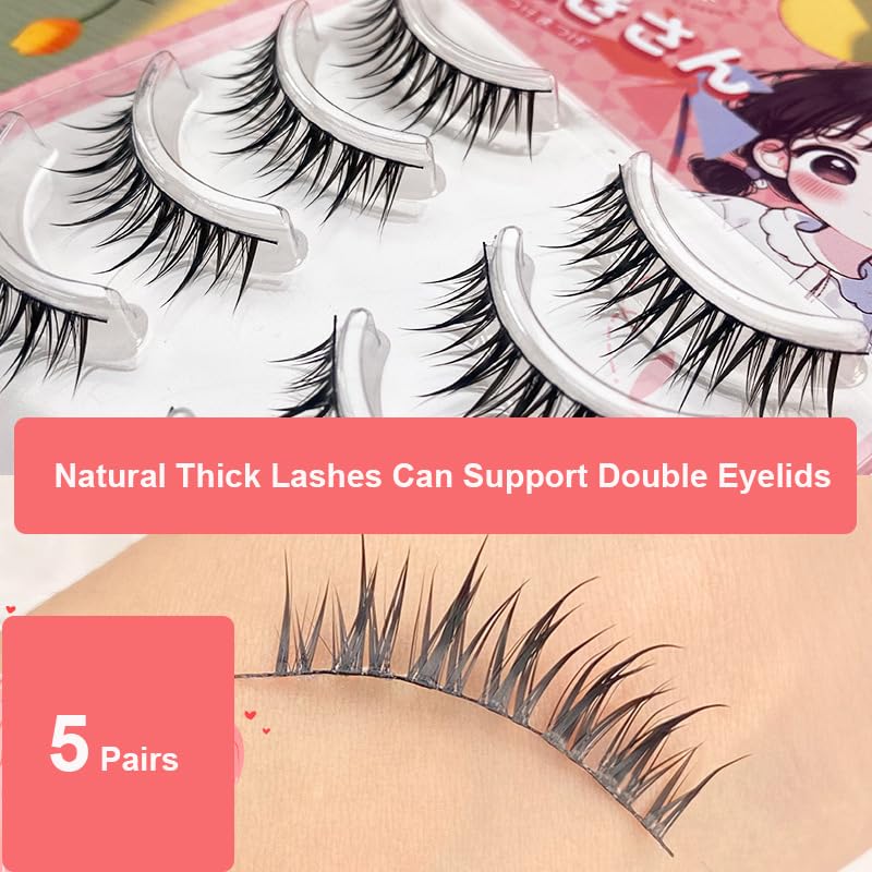 False Eyelashes Strip Cross Black Thin Band 7-14mm Natural Curl - 5 Pairs JM-WET5BK