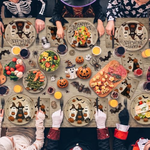 Halloween Disposable Tableware Set - 168 Pcs Ghost Pumpkin Plates Cups Napkins Cutlery