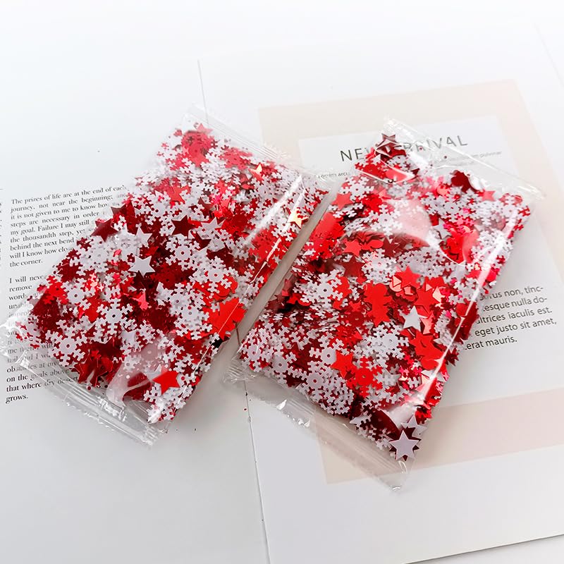 Christmas Snowflake Confetti for Party Decorations - Red & White Glitter Snowflakes & Santa Claus - 50g