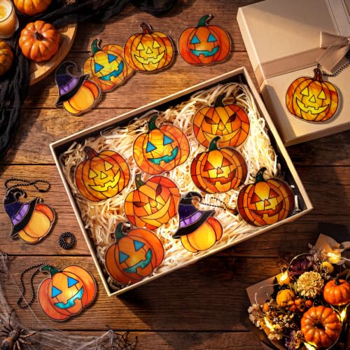 18 Pcs Halloween Pumpkin Ornaments Set - Jack on Lantern Autumn Decor, Orange, 3.15 Inches