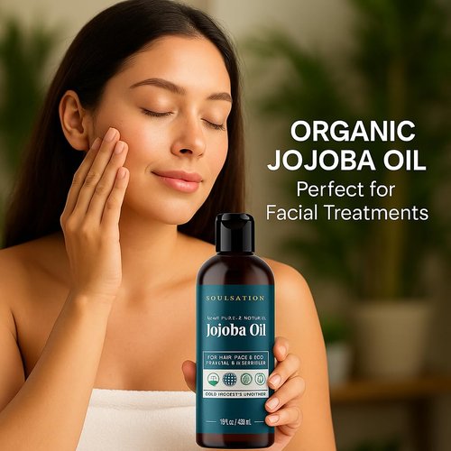 SOULSATION Organic Jojoba Oil for Skin, Hair & Face (16oz) | 100% Pure, Natural Cold Pressed