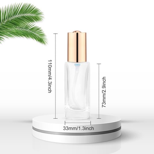 4 Pack 30ml/1oz Clear Glass Pump Bottle Empty Square Lotion Foundation Container Refillable Cosmetic Dispenser with Press Pump for Essence Emulsion Cleanser Body Cream - Golden Lid