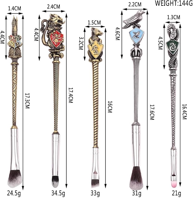 Bronze Wizard Wand Makeup Brush Set for Women - 5 Pcs Gift Set