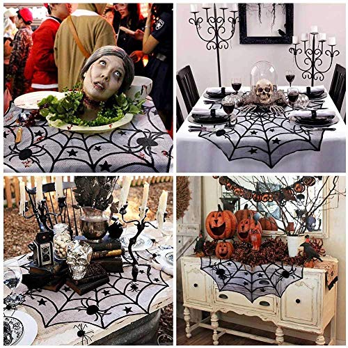 Halloween Decorations Set with Lace Web Table Runner & 3D Bats Wall Stickers - Black