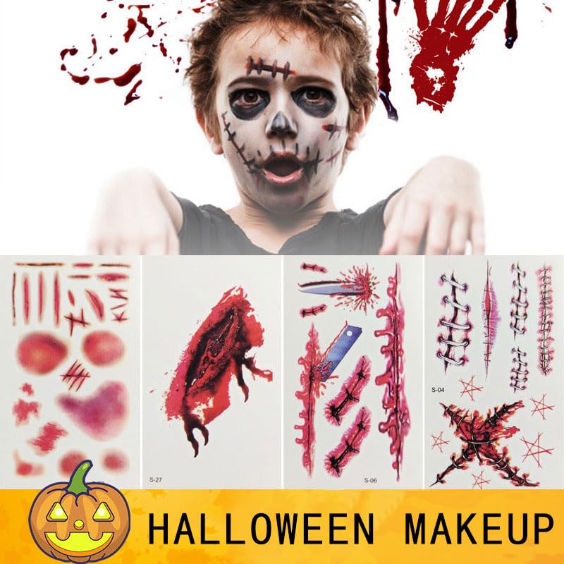 Halloween Zombie Wound Scar Temporary Tattoos Waterproof Body Stickers - 10 Sheets