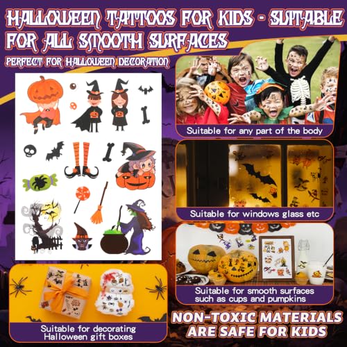 Kids Halloween Temporary Tattoos Set - 320 Waterproof Spooky & Cute Designs