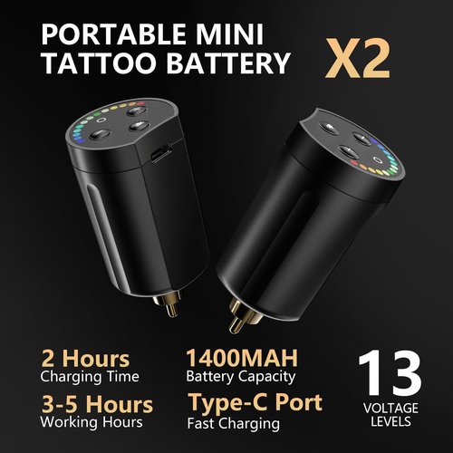 STIGMA Wireless Tattoo Gun Kit Complete with Pro Short Pen, 2 Batteries, 20 Tattoo Cartridge Needles, Color Set, Full Tattoo Accessories STP35TI4002-9
