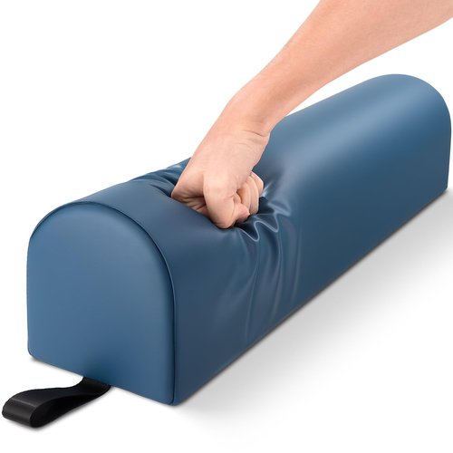 Noverlife 3/4 Round Massage Bolster, 26x6x6 inch Leg Bolster for Massage Table with Strap Handle PU Leather Bolster Pillow for Legs, Physical Therapy Bolsters Under Back Knee Ankles Pain Relief - Blue