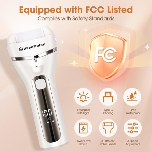 Electric Foot Callus Remover: Rechargeable Portable Electronic Foot File Callus Remover, Electric Callus Remover for Feet with 3 Rollers, IPX6 Waterproof Foot Care for Dead,Cracked Dry Skin