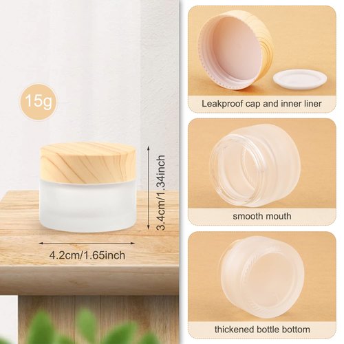 BOSMIOW 12 Pack 15g Frosted Glass Cream Jar Empty Cosmetic Jar Refillable Glass Sample Jar DIY Makeup Pot Jars Leakproof Lids For Cream Lotion Cosmetics