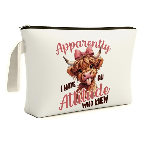 ARPTCN Highland Scottish Cow Makeup Bag - Highland Cow Themed Gifts for Girls Mom Women, Cosmetic Travel Bags for Women