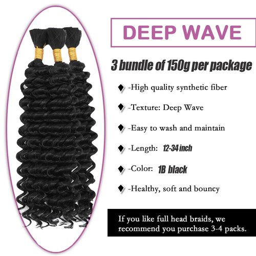Human Braiding Hair Deep Wave Bulk 20 20 20 Inch Natural Black Deep Wave Braiding Hair Extensions Unproceesed Virgin Hair 50 Gram Per Bundle 3 Bundle