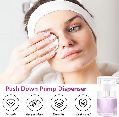 Moonlik 3Pack Acetone Dispenser, Push Down Pump Dispenser Nail Polish Remover Alcohol Bottle with Labels Empty Travel Container with Label for Makeup Liquid Jar 6.7oz/200ML