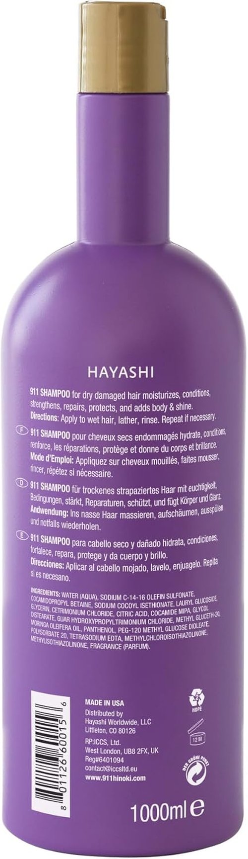 Hayashi System 911 Shampoo - Nourishing Formula for Healthy Hair | 33.8 Oz (1000 ml)