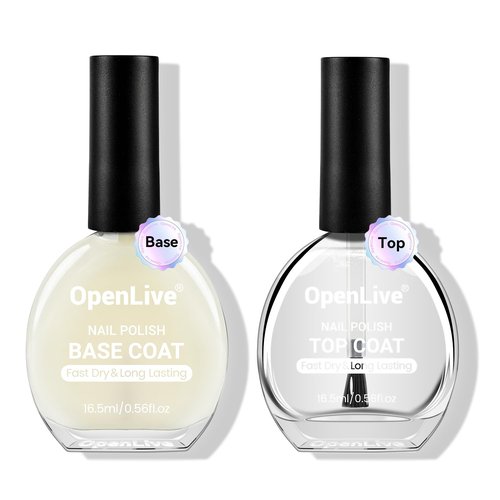 OpenLive Nail Polish Set - Quick Dry Base & Top Coat, 16.5ml | High-Gloss Finish for DIY Nail Art