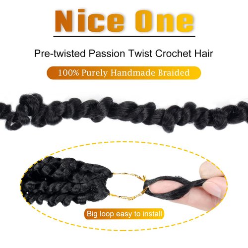 Nice One Pre-Twisted Passion Twist Hair 16 Inch, 112strands Passion Twist Crochet Hair for Women 8 Packs Pre-Looped Passion Twists Braiding Synthetic Hair Extensions (16 Inch (Pack of 8), T30)
