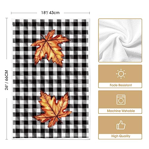 Buffalo Check Pumpkin Fall Kitchen Towels Set of 4 - Absorbent & Durable 18x26 Inches