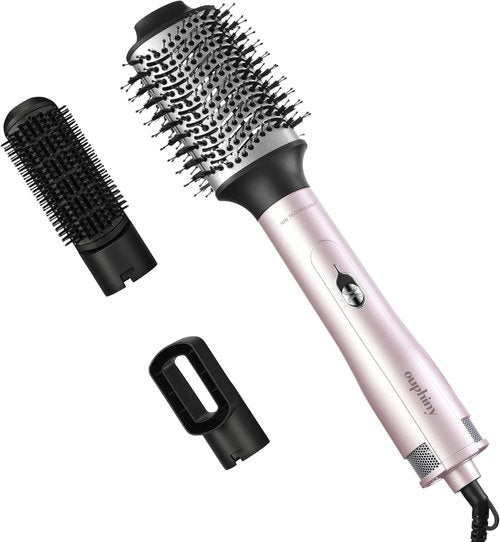 Ouphiny Blow Dryer Brush, 3 in 1 Ceramic Hot Air Brush Set Volumizer with Negative Ionic, 3 Inch Oval Brush Hair Styling Tool for All Hair Types, Interchangeable Multi-Temperature Settings, Pink