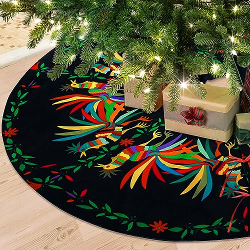 Round Ethnic Mexican Christmas Tree Skirt 48 Inch - Holiday Decor