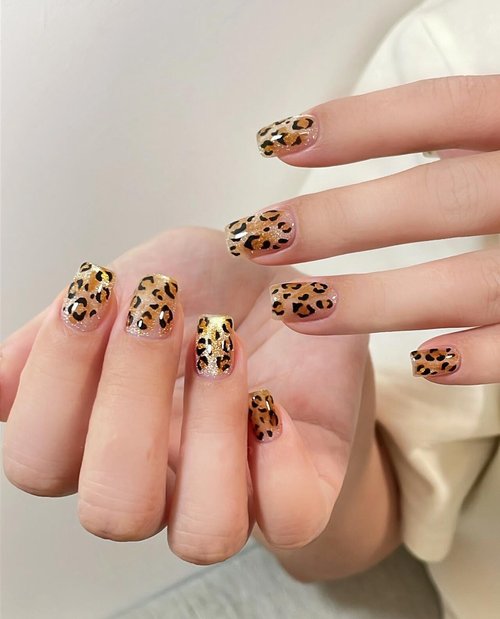 Handmade Press On Nails Leopard Cat Eye Short Square Fake Nails 10Pcs(M)