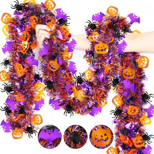 Halloween Tinsel Garland 52FT Purple Black Orange Sparkling Decor